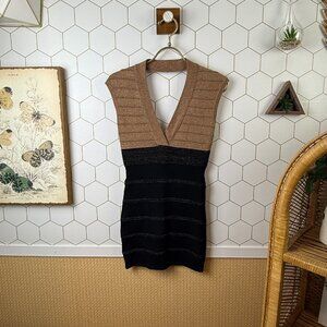 WOW Couture Tan and Black Shimmer Colorblock Bandage Dress - Size - Small